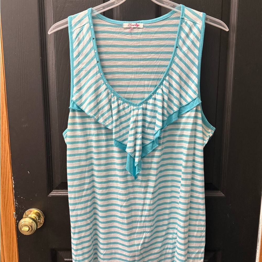 Lena Turquoise and White Striped Top
